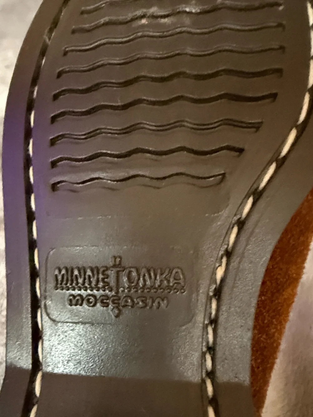 Minnetonka Kids Suede Moccasin Slippers in Chestnut Brown